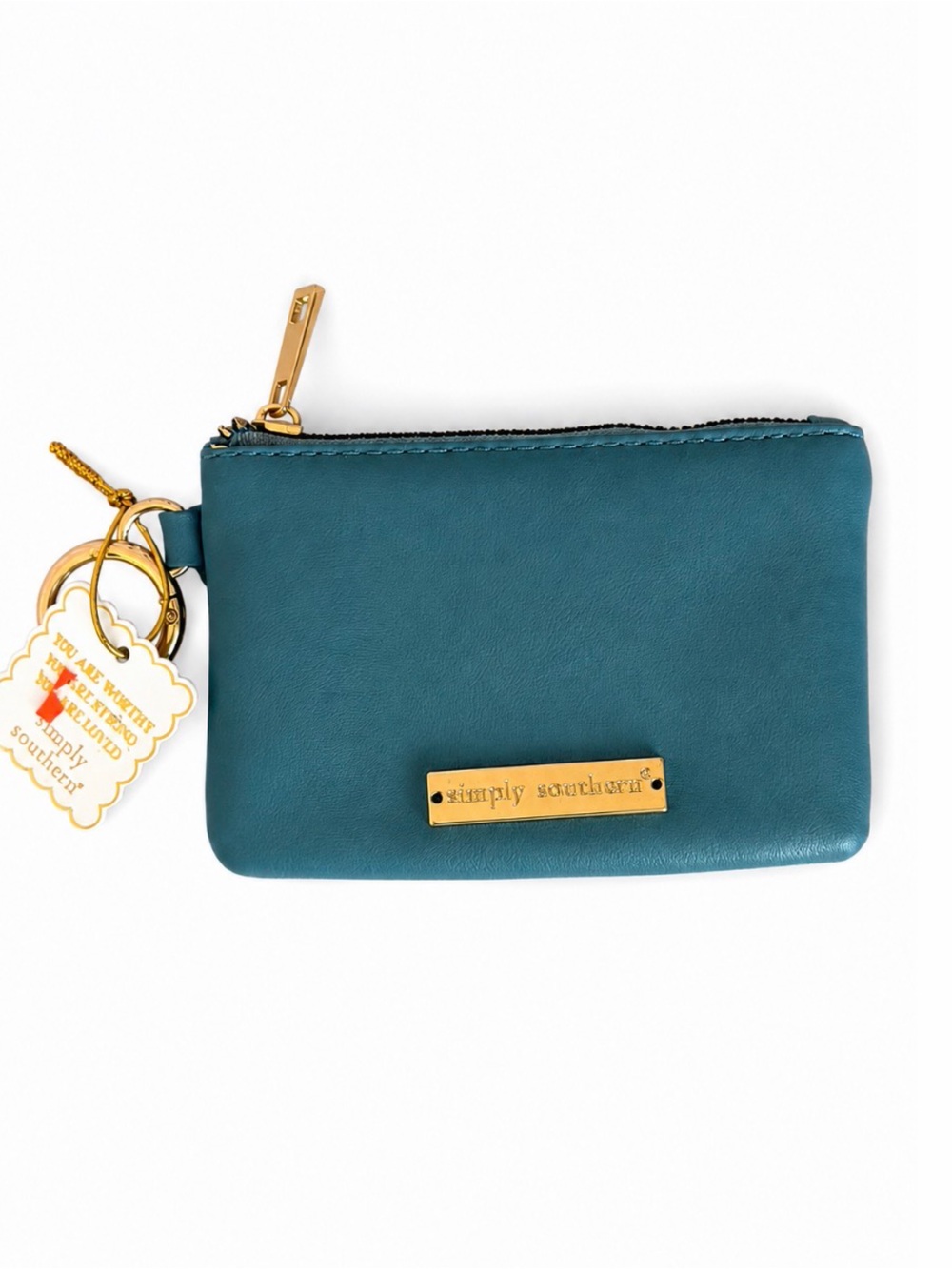 NWT Simply Southern Teal Zip Keyring Wallet with Gold Hardware